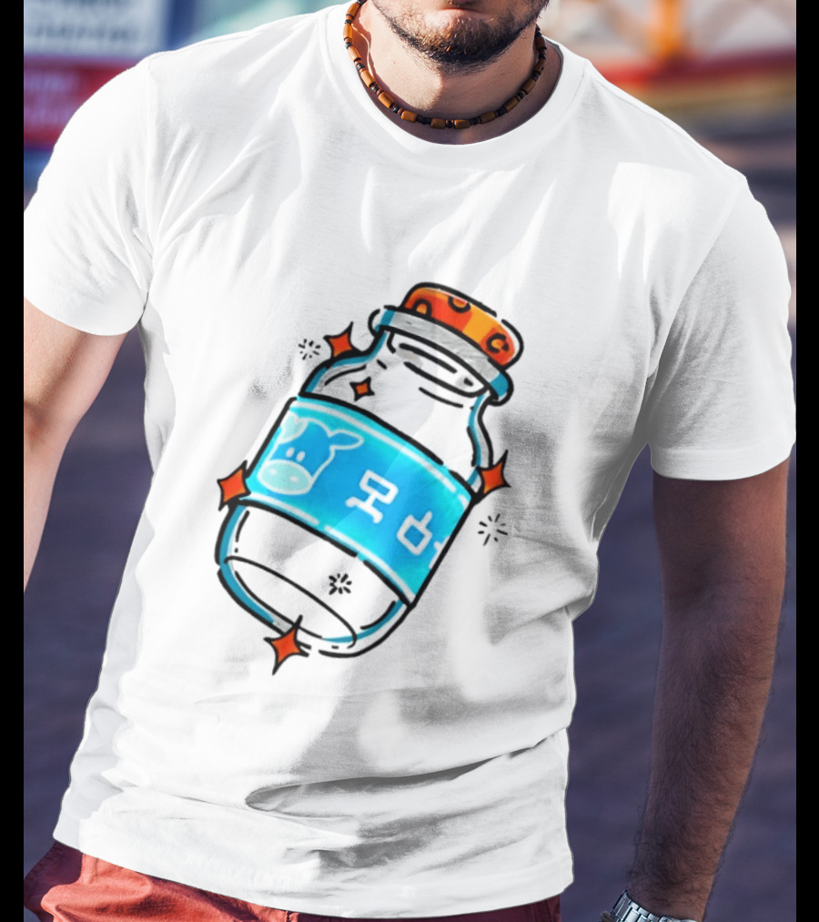Fresh Milk Bottle With Blue Cow Label And Orange Cap T-Shirt