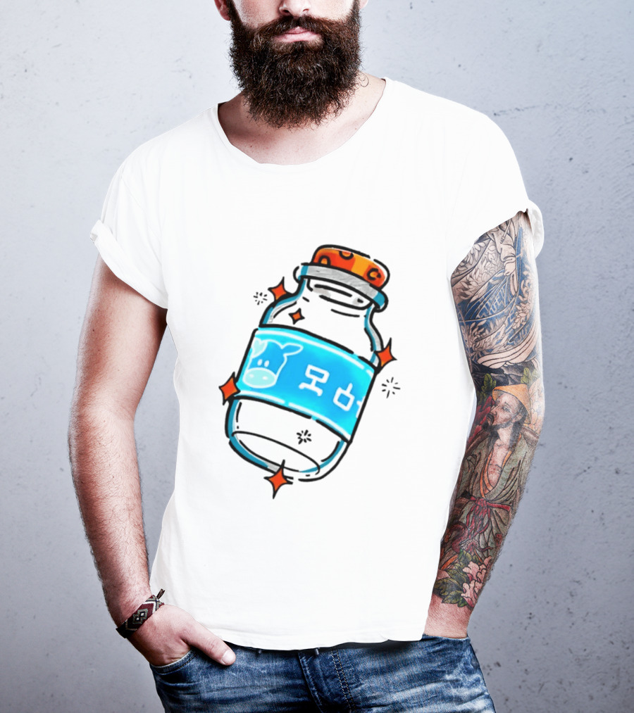 Fresh Milk Bottle With Blue Cow Label And Orange Cap T-Shirt