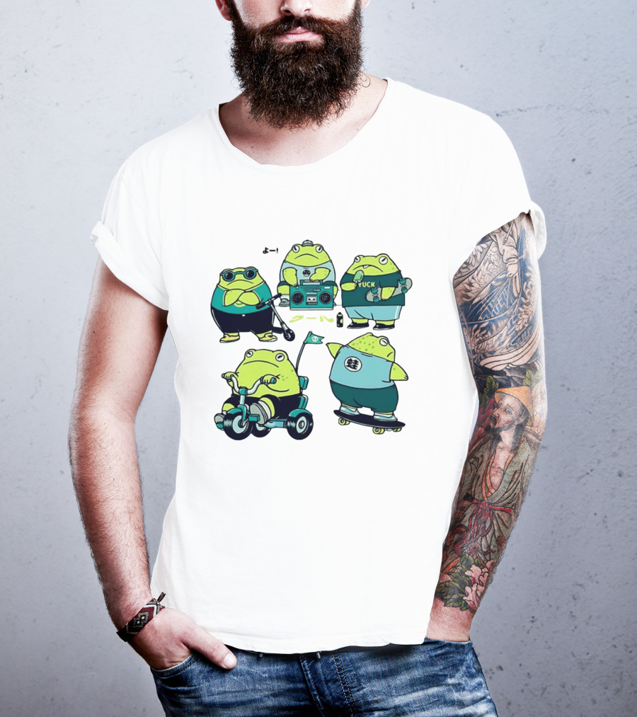 Frog Riding Scooter Tricycle Skateboard Boombox Summer Fun T-Shirt