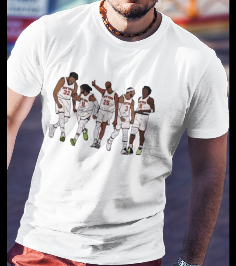 Jon Stewart Wearing New York Knicks Starting Five Basketball Players T-Shirt