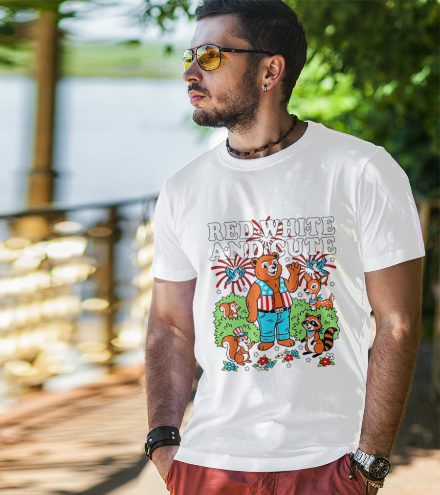 Red White And Cute Bear Raccoon Squirrel Peanuts T-Shirt