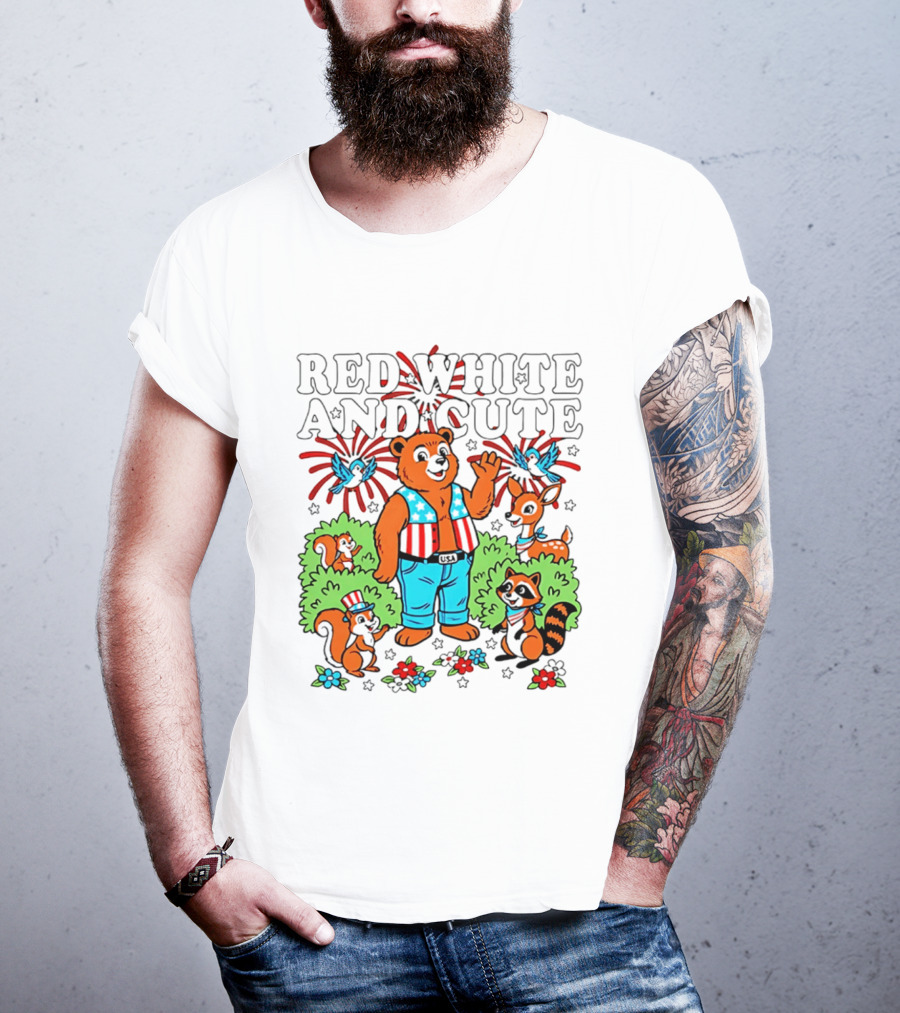 Red White And Cute Bear Raccoon Squirrel Peanuts T-Shirt