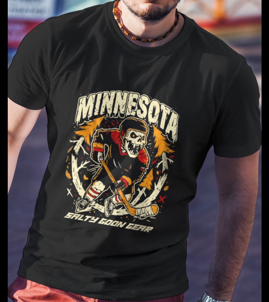 Minnesota Wild Salty Goon Hockey Skeleton T-Shirt
