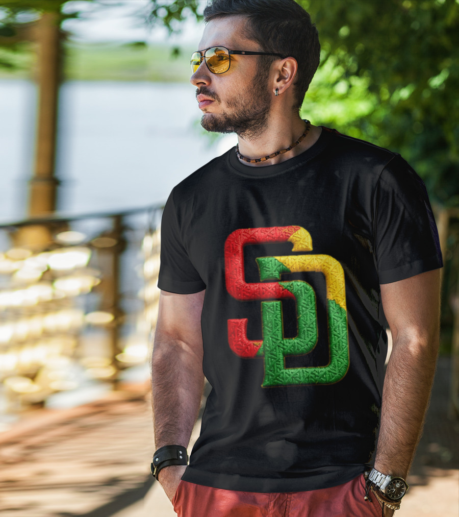 Padres African American Heritage 2026 Giveaway SD Red Gold Green T-Shirt