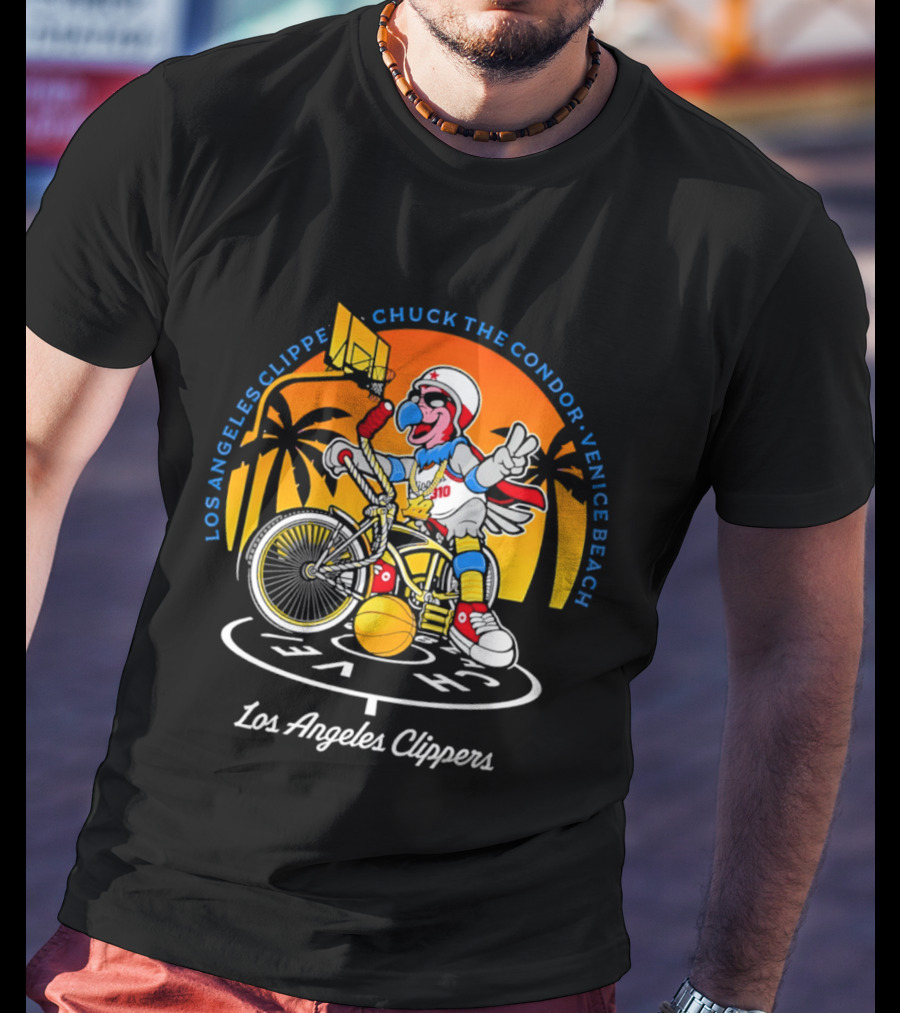 Los Angeles Clippers Chuck The Condor Venice Beach Bicycle Sunset T-Shirt