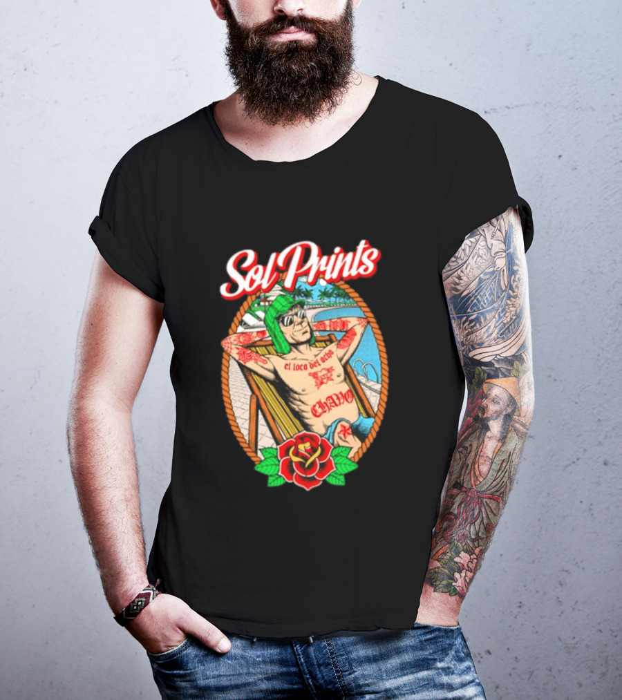 Sol Prints El Loco Del Ocho Chavo Relaxing By The Pool With Tattoos T-Shirt