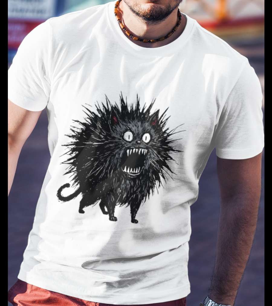 Angry Spiky Black Cat Meme Wild Expression T-Shirt