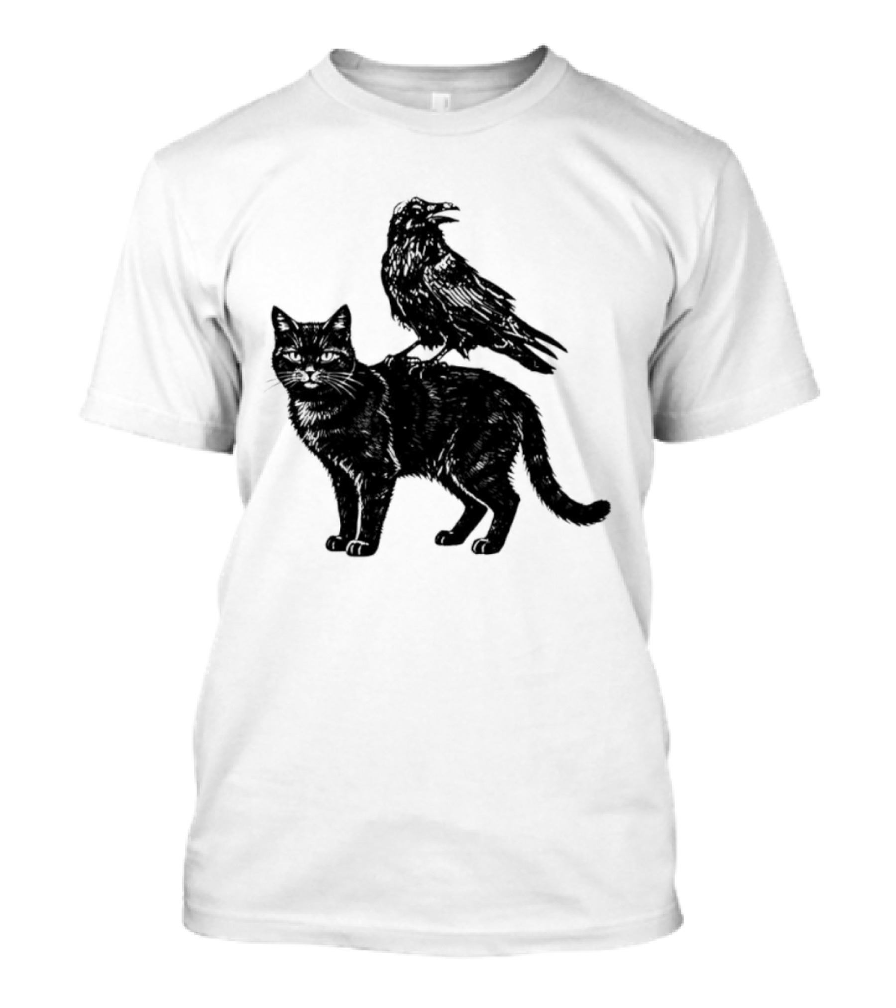 Black Cat And Raven Silhouette Duo T-Shirt