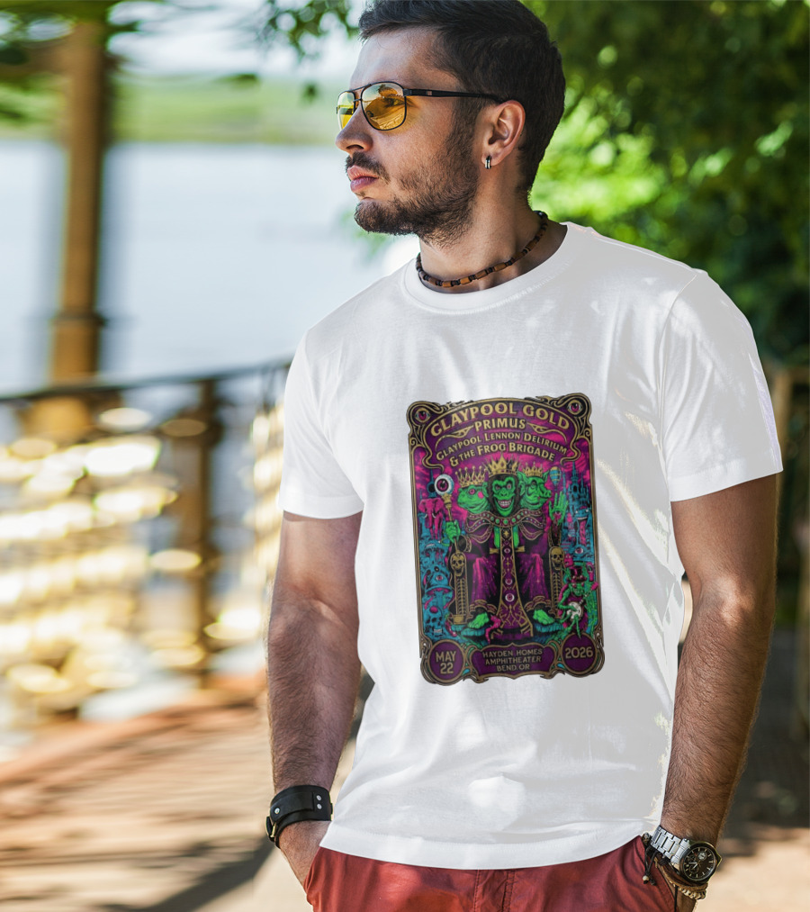 Claypool Gold Primus Claypool Lennon Delirium And The Frog Brigade Hayden Homes Amphitheater Bend Oregon May 22 2026 Gig T-Shirt