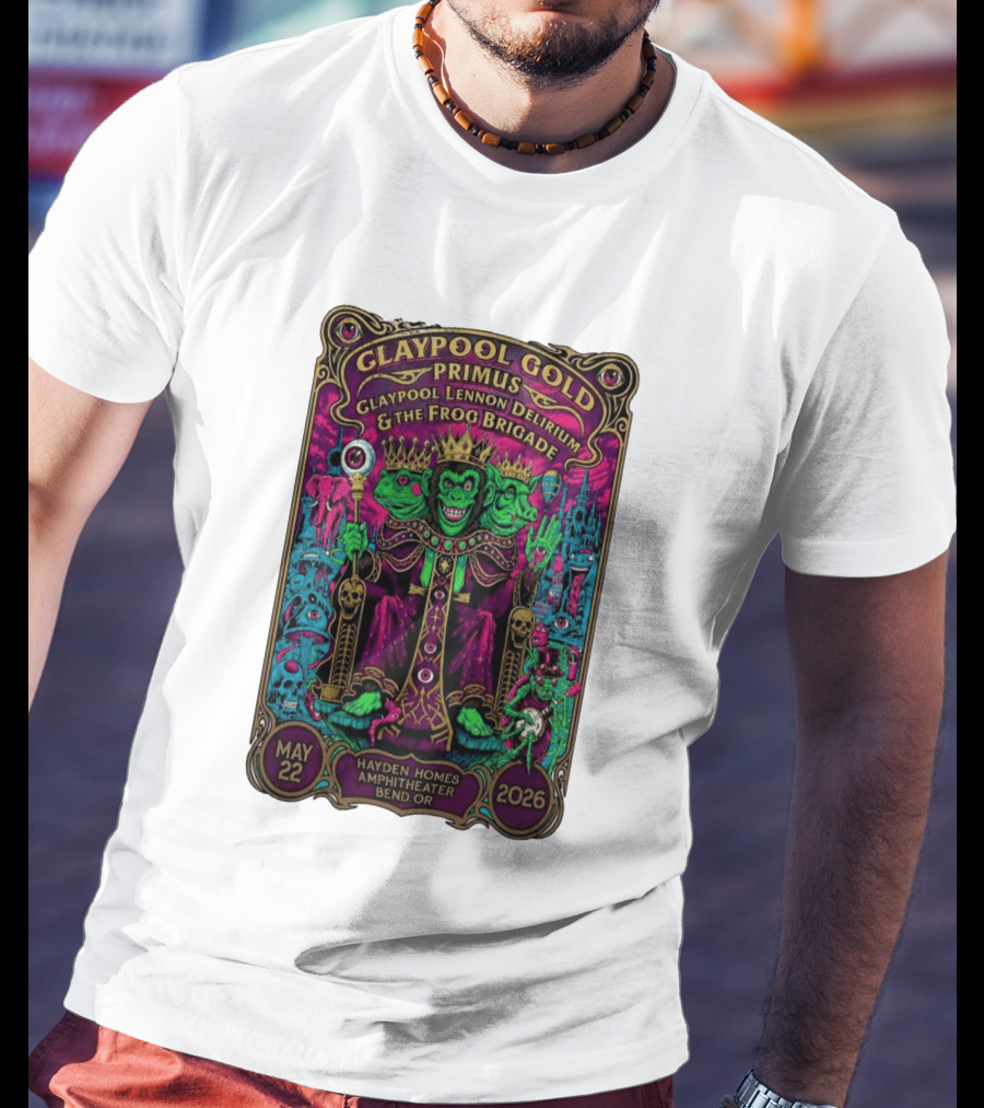 Claypool Gold Primus Claypool Lennon Delirium And The Frog Brigade Hayden Homes Amphitheater Bend Oregon May 22 2026 Gig T-Shirt
