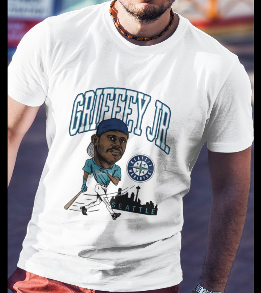 Seattle Mariners Griffey Jr. Skyline Caricature T-Shirt