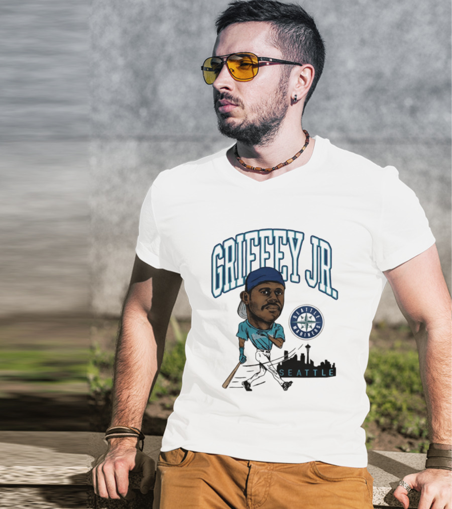 Seattle Mariners Griffey Jr. Skyline Caricature T-Shirt