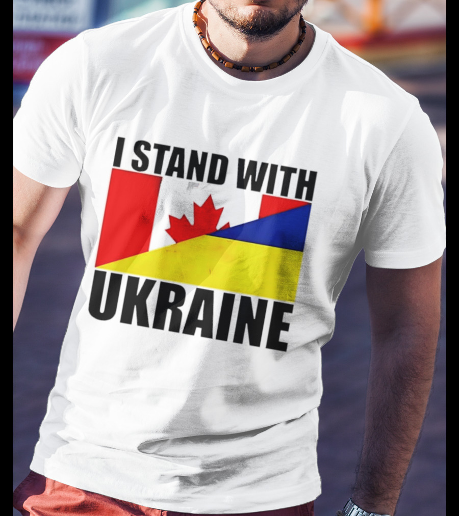 I Stand With Ukraine Canada Flag Maple Leaf Yellow Blue T-Shirt