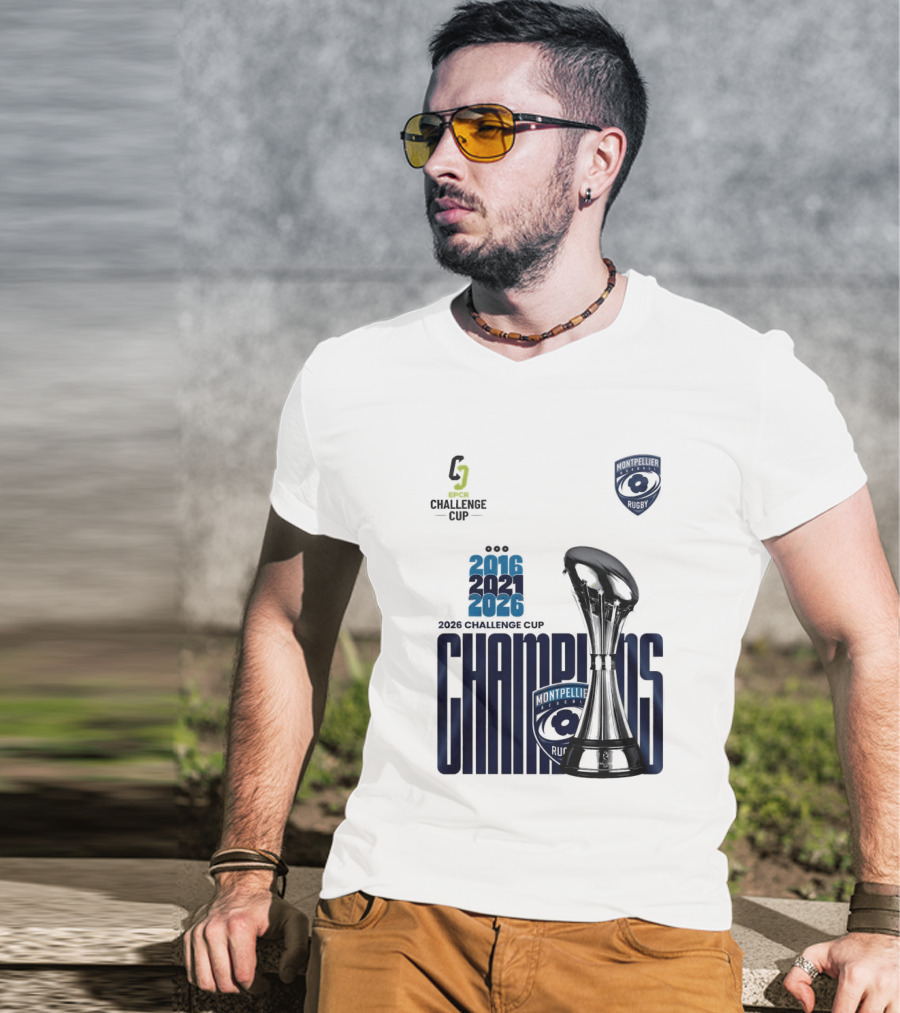 Montpellier Herault Champions European Rugby Challenge Cup 2016 2021 2026 T-Shirt