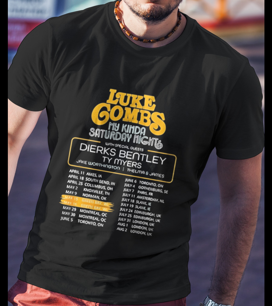 Luke Combs My Kinda Saturday Night Tour 2026 Green Bay Featuring Dierks Bentley T-Shirt