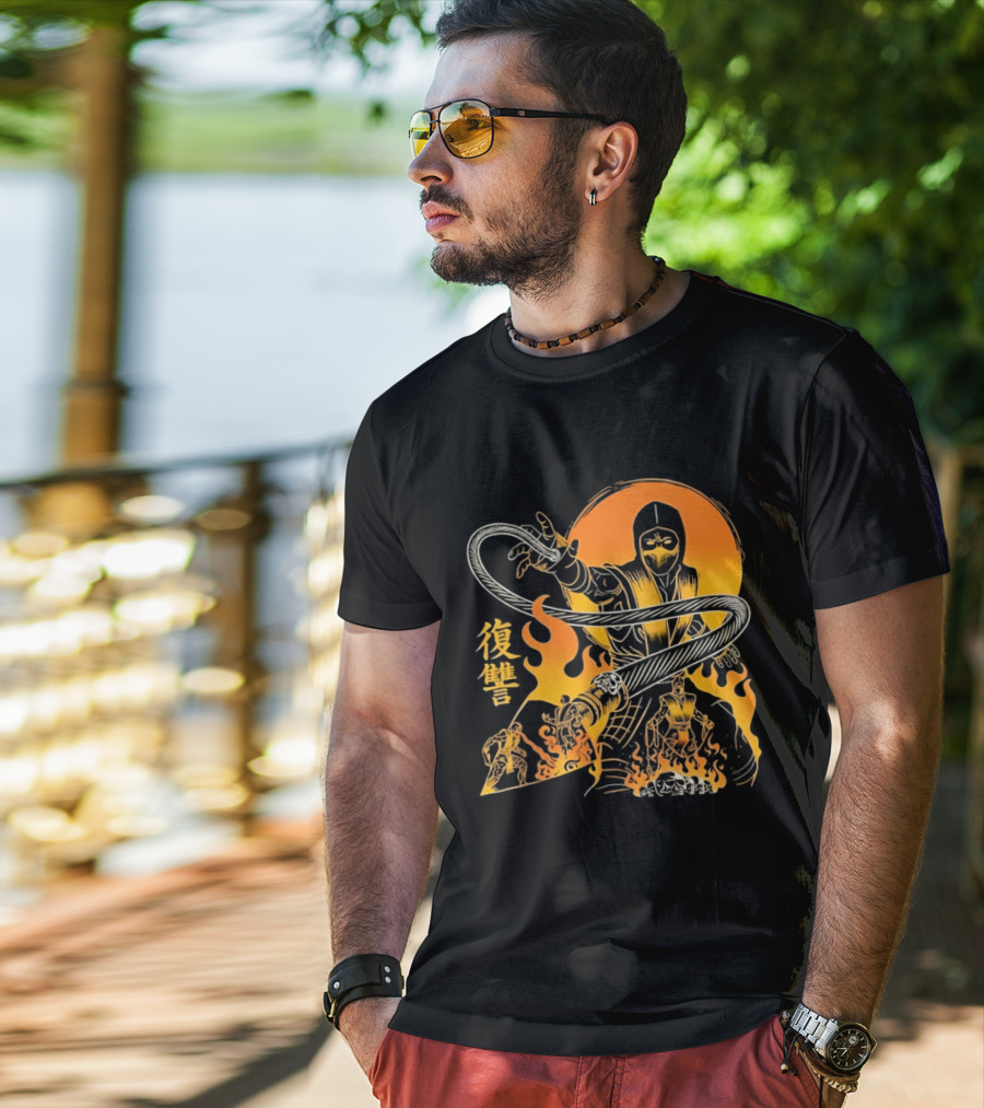 Scorpion Mortal Kombat Hellbound Wrath Kanji Flames T-Shirt