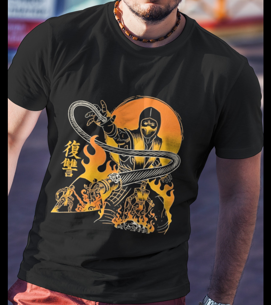 Scorpion Mortal Kombat Hellbound Wrath Kanji Flames T-Shirt