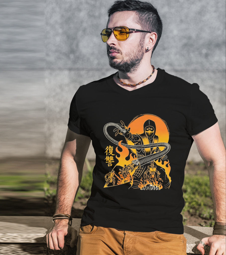 Scorpion Mortal Kombat Hellbound Wrath Kanji Flames T-Shirt