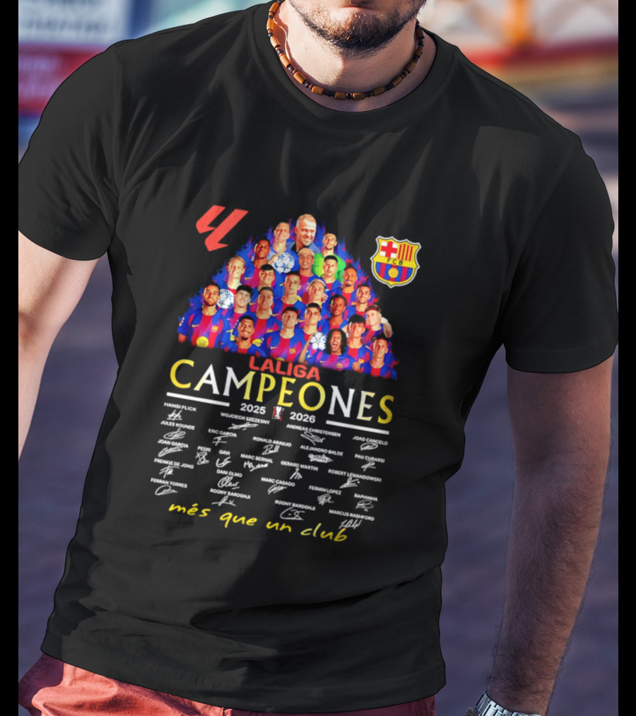 FC Barcelona LaLiga Campeones 2025 2026 Más Que Un Club Signatures T-Shirt