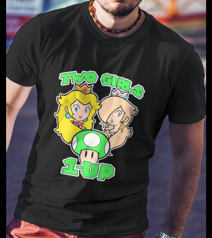 Two Girls 1 Up Mushroom Princesses Gaming T-Shirt