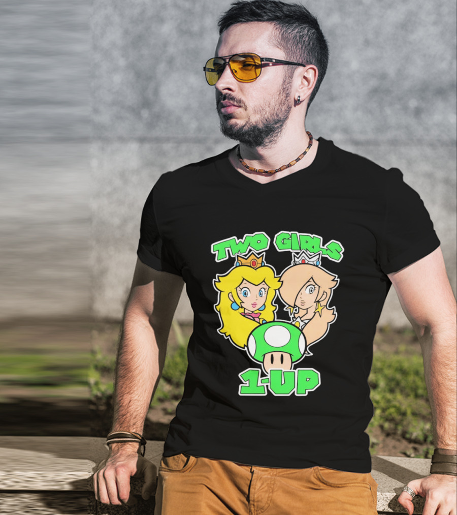 Two Girls 1 Up Mushroom Princesses Gaming T-Shirt