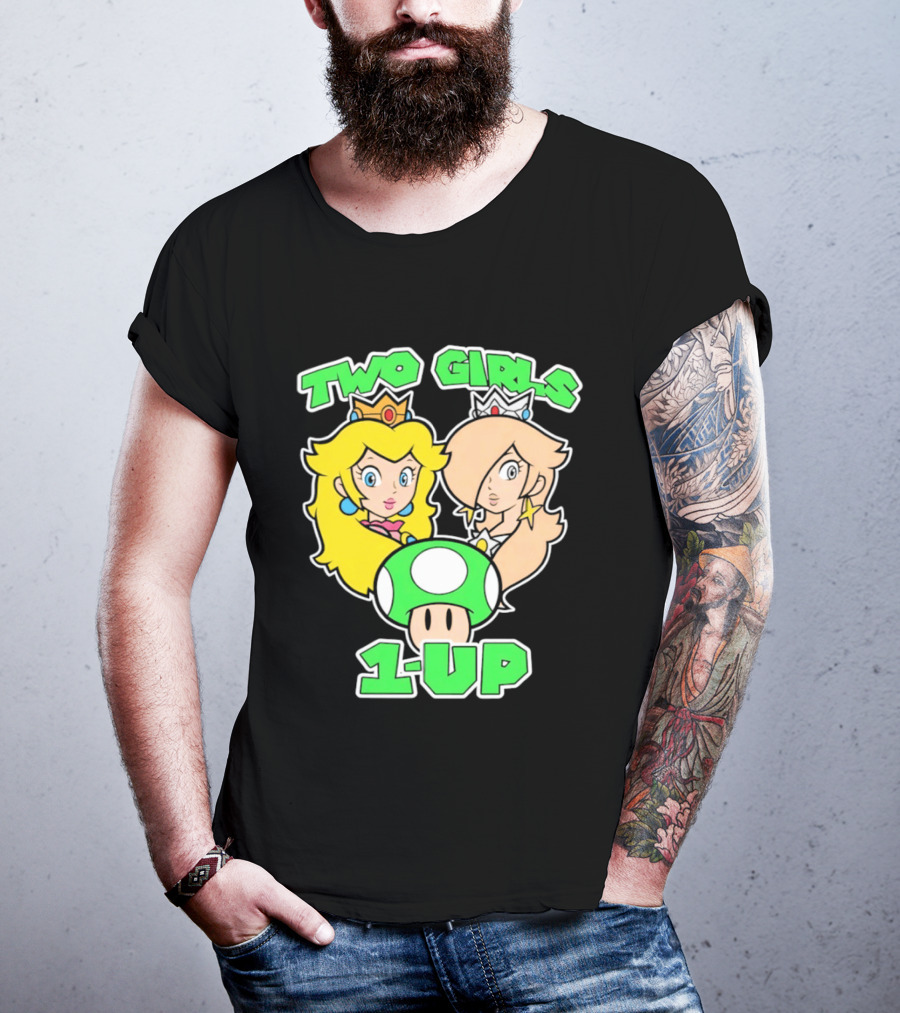Two Girls 1 Up Mushroom Princesses Gaming T-Shirt