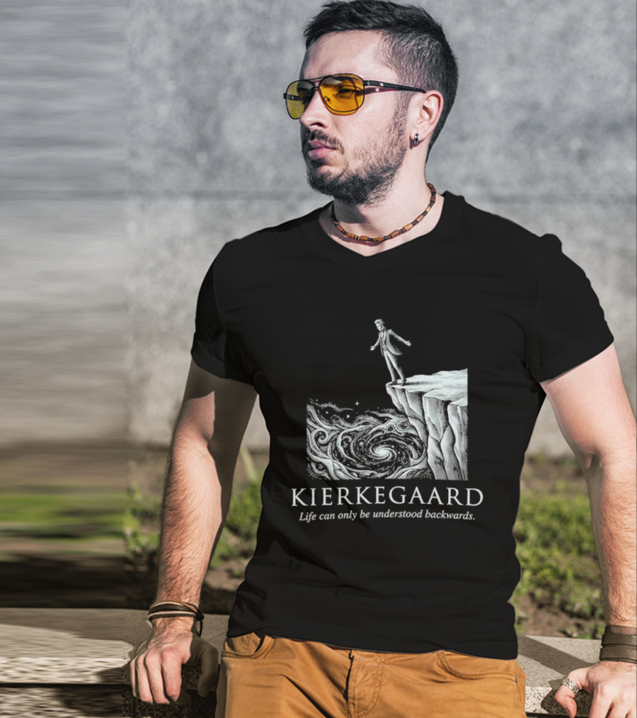 Kierkegaard Life Can Only Be Understood Backwards Cliff Edge T-Shirt