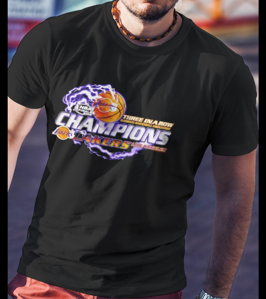 NBA Champions Los Angeles Lakers Three In A Row National Basketball Association T-Shirt