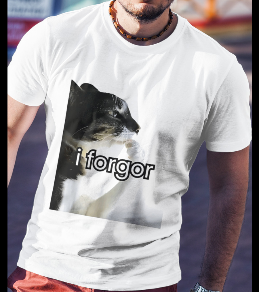 Cat I Forgor Meme Digital Image Paw Licking Pensive Moment T-Shirt