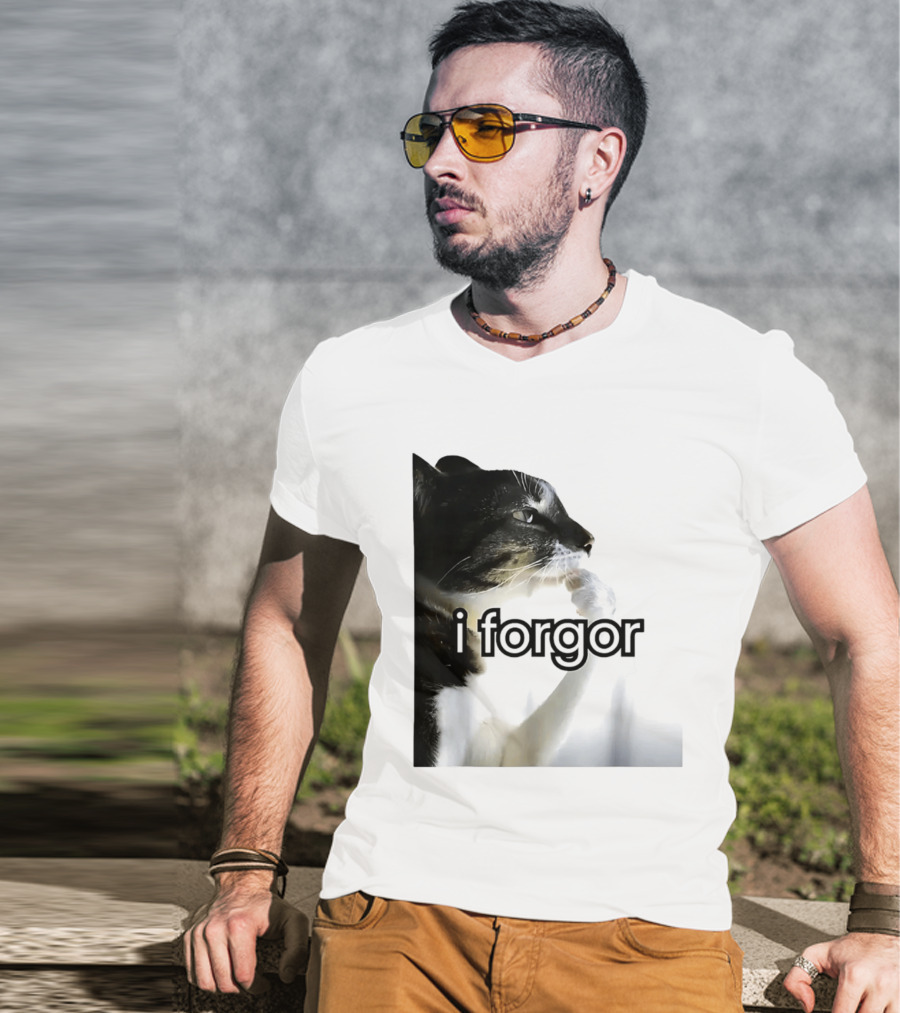Cat I Forgor Meme Digital Image Paw Licking Pensive Moment T-Shirt