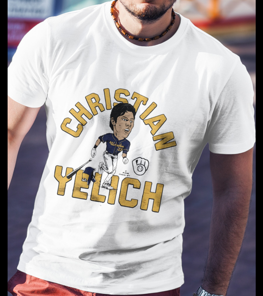 Christian Yelich Milwaukee Brewers Caricature Tri Blend T-Shirt