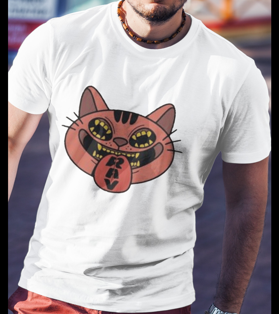 Exociety Rav Cat Tongue Out Face Graphic Urban Streetwear T-Shirt