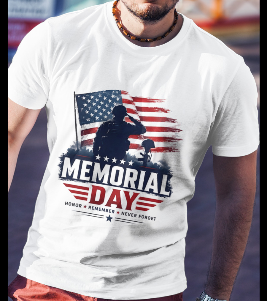 Memorial Day 2026 Honor Remember Never Forget American Flag T-Shirt
