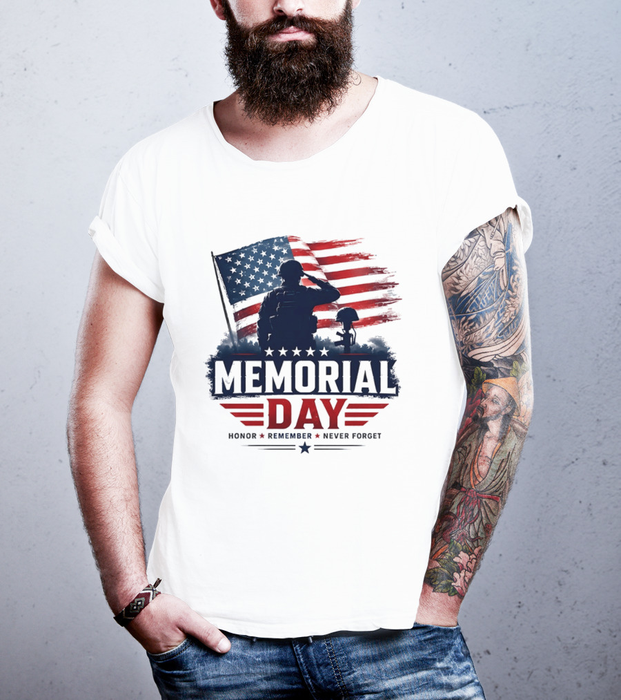 Memorial Day 2026 Honor Remember Never Forget American Flag T-Shirt