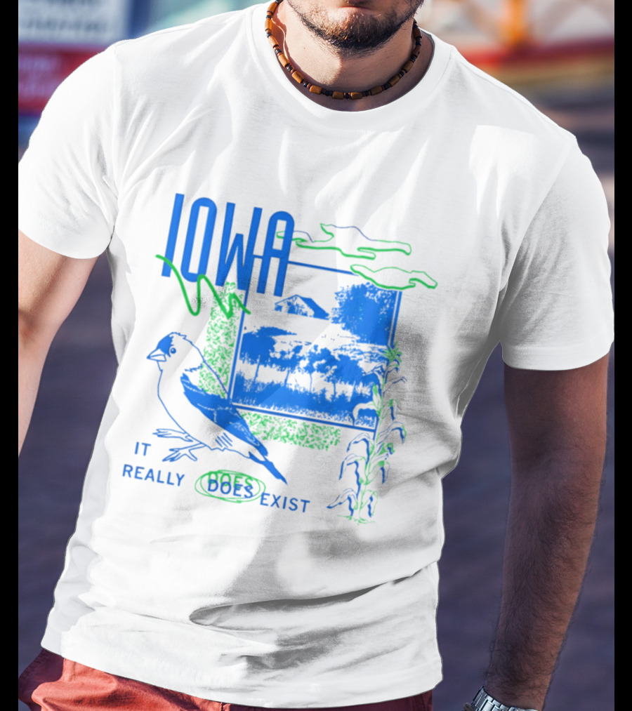 Iowa It Really Does Exist 90s Style Scenic Landscape Bird And Cornfield T-Shirt