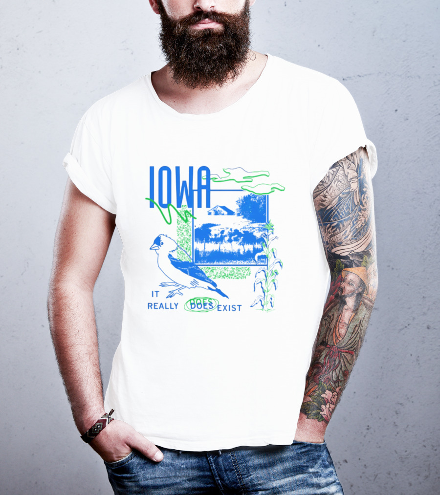 Iowa It Really Does Exist 90s Style Scenic Landscape Bird And Cornfield T-Shirt