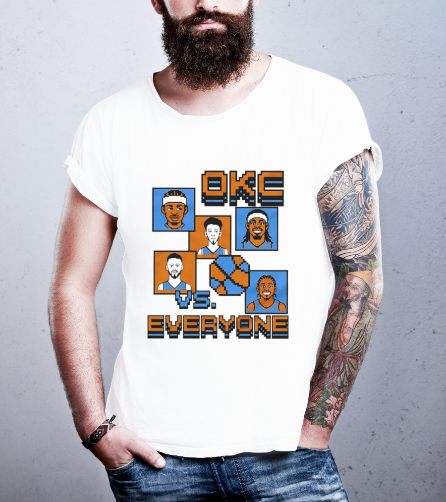 Oklahoma City Thunder OKC Vs Everyone 8 Bit Basketball Pixel Art Characters T-Shirt