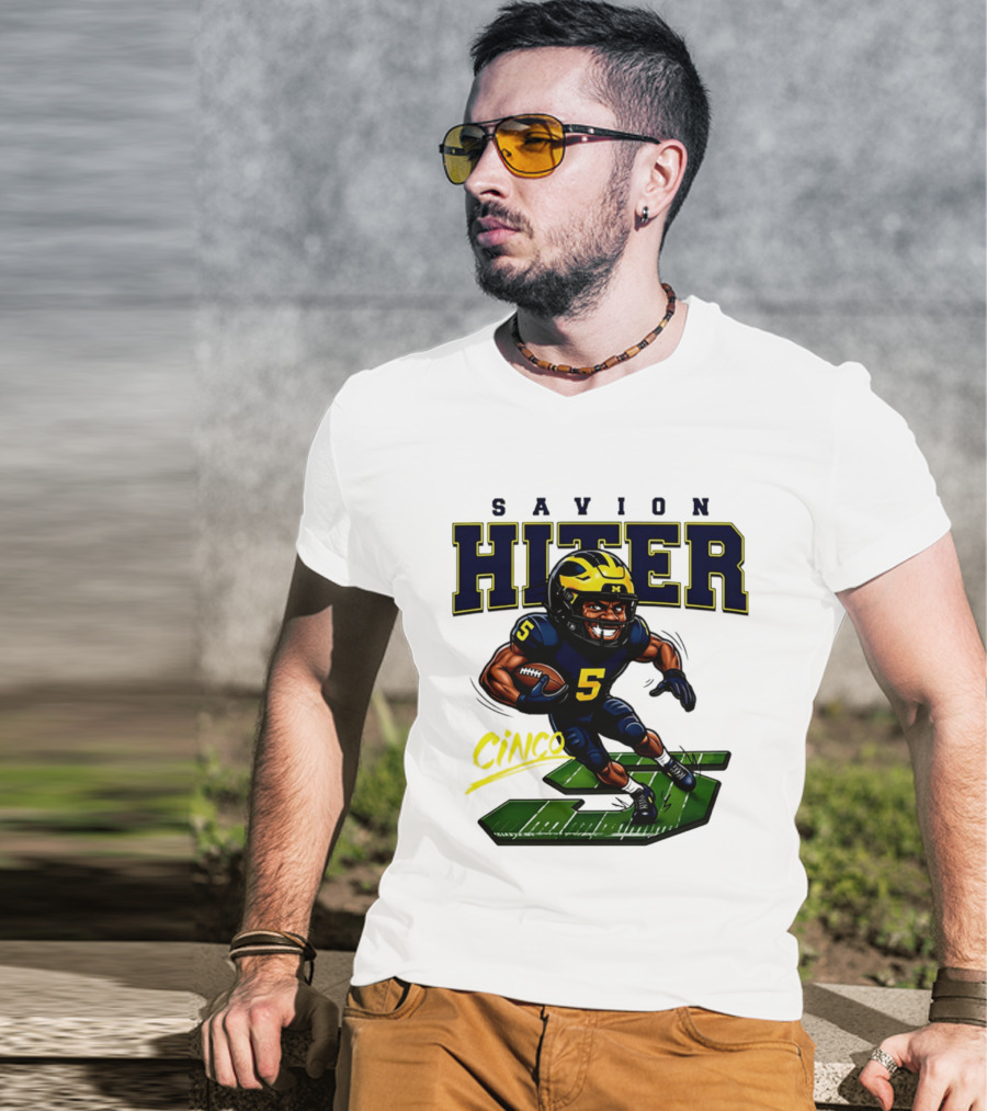 Savion Hiter Michigan Football Cinco 5 Mascot Caricature T-Shirt