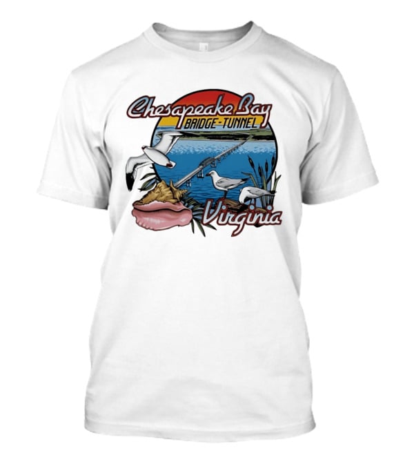 Chesapeake Bay Bridge Tunnel Virginia Seagulls Sunset Scene T-Shirt