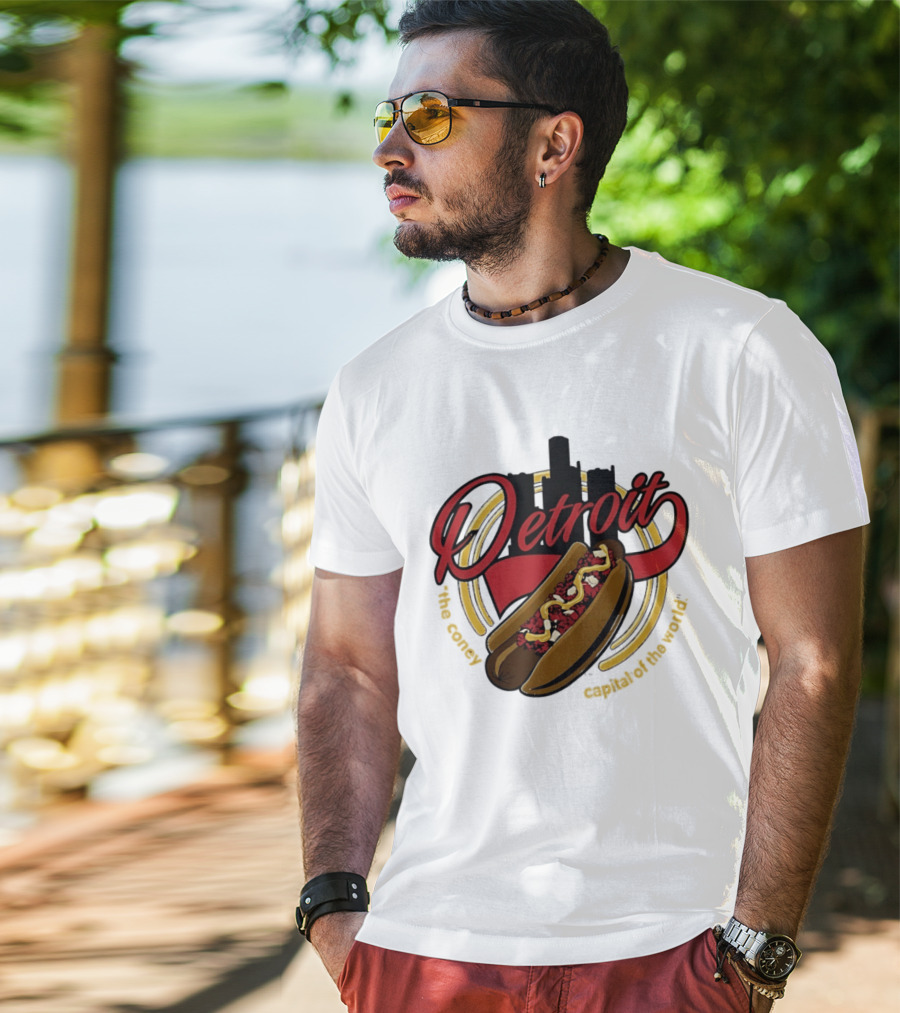 Detroit The Coney Capital Of The World Hot Dog Skyline T-Shirt