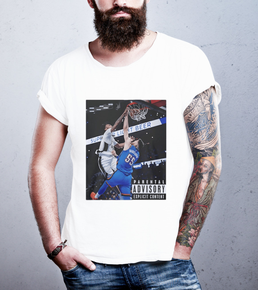 Parental Advisory Explicit Content Dunk Contest New York Knicks Mitchell Robinson Basketball Photo T-Shirt