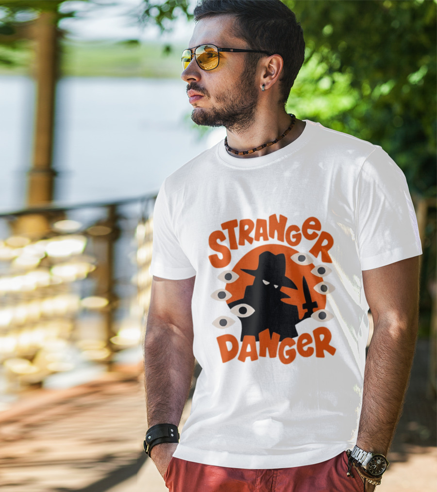 Stranger Danger Mysterious Figure Holding Knife Surrounded By Ing Eyes T-Shirt