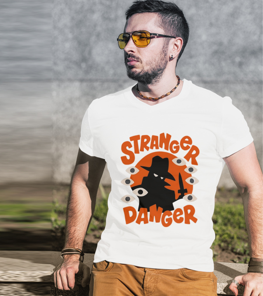 Stranger Danger Mysterious Figure Holding Knife Surrounded By Ing Eyes T-Shirt