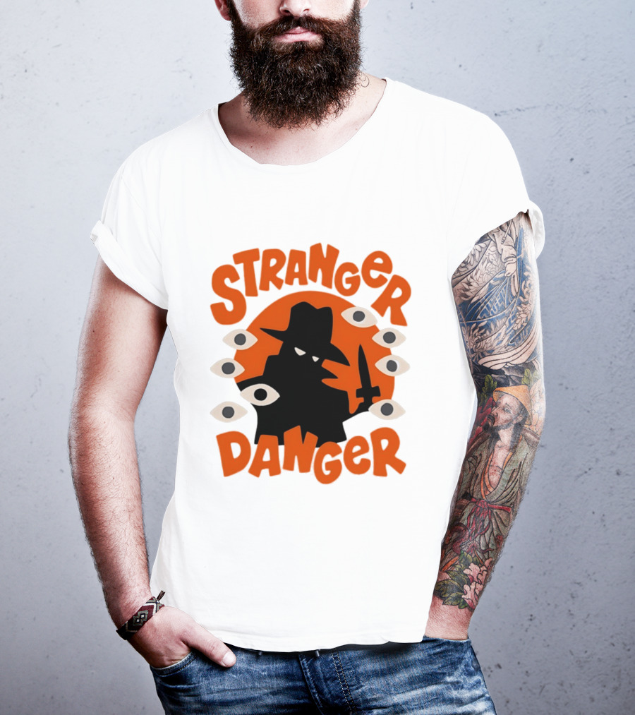 Stranger Danger Mysterious Figure Holding Knife Surrounded By Ing Eyes T-Shirt