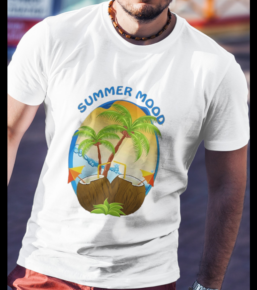 Summer Mood Tropical Palm And Coconut Drink Fiesta T-Shirt
