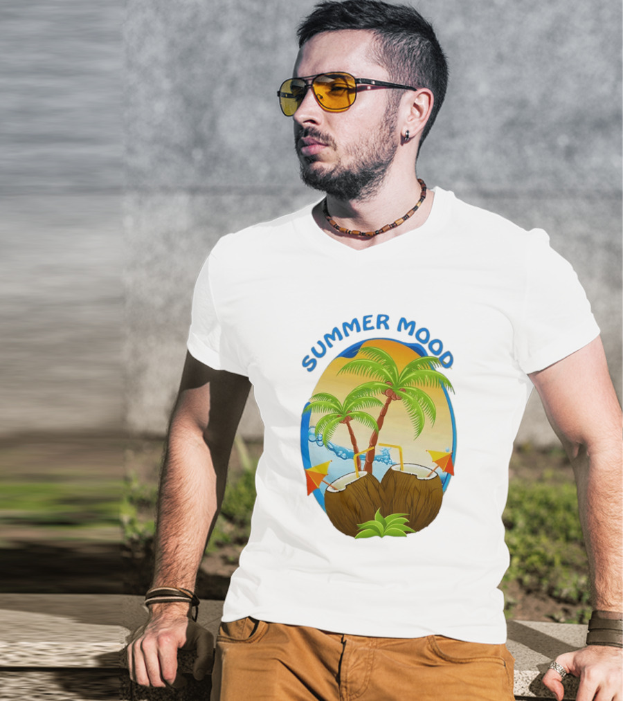 Summer Mood Tropical Palm And Coconut Drink Fiesta T-Shirt