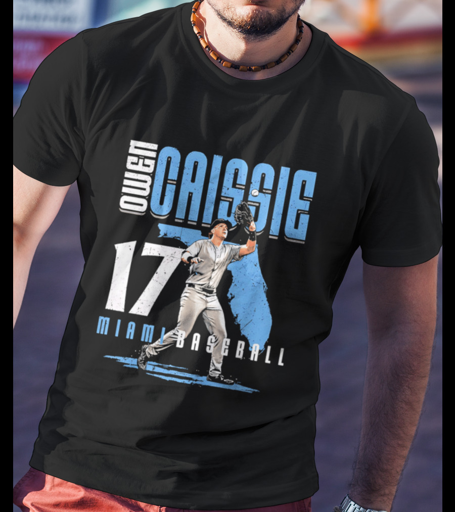 Owen Caissie 17 Miami Baseball Florida Map T-Shirt