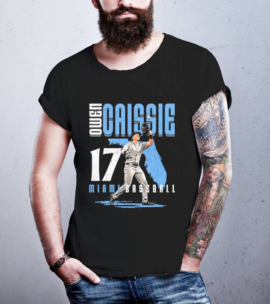 Owen Caissie 17 Miami Baseball Florida Map T-Shirt