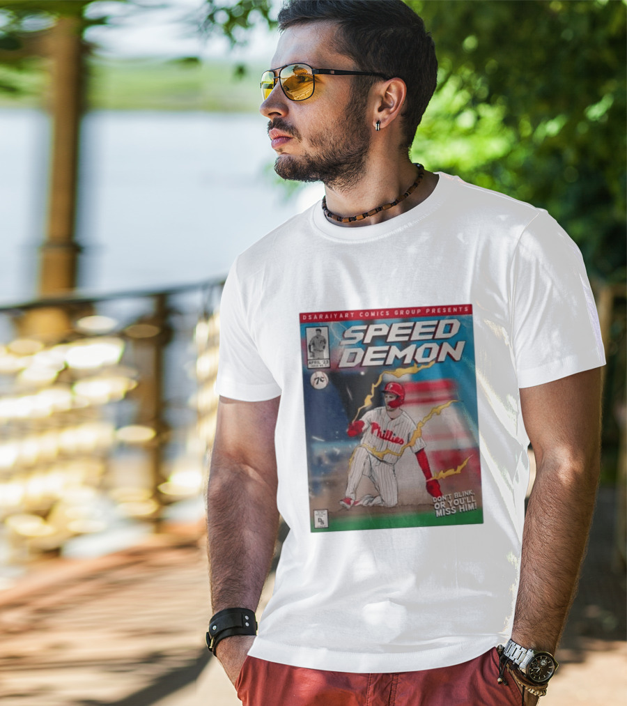 DSaraiyart Speed Demon Phillies April 23 Comics Group Don't Blink Trea Turner T-Shirt
