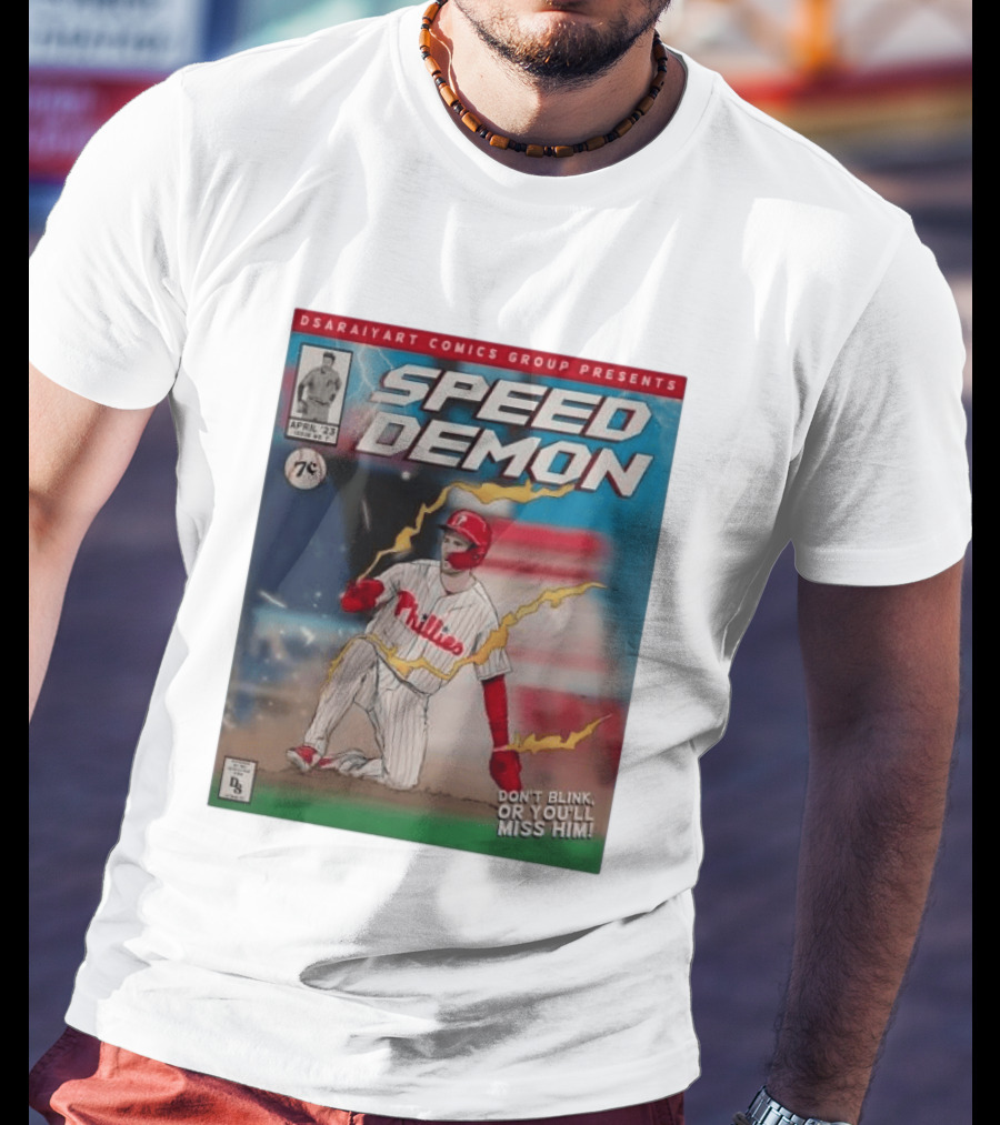 DSaraiyart Speed Demon Phillies April 23 Comics Group Don't Blink Trea Turner T-Shirt